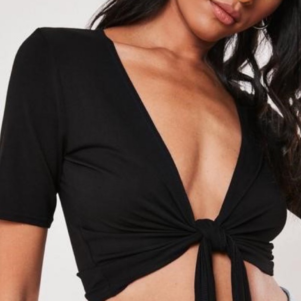 Missguided Jersey Tie Front Top